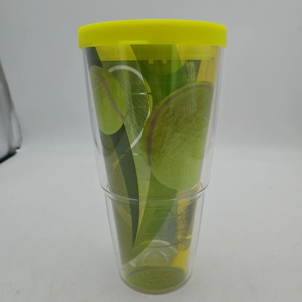 Tervis Tumbler 24 Oz Tennis Balls Racket Green Yellow EUC‎